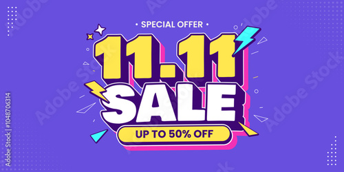 11 11 super sale promo banner with discount offer. 11 11 shopping festival super sale banner. Flash sale special offer banner for social media post or website banner. Flash sale campaign
