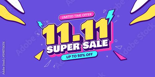 11 11 super sale promo banner with discount offer. 11 11 shopping festival super sale banner. Flash sale special offer banner for social media post or website banner. Flash sale campaign