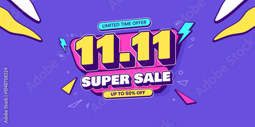 11 11 super sale promo banner with discount offer. 11 11 shopping festival super sale banner. Flash sale special offer banner for social media post or website banner. Flash sale campaign