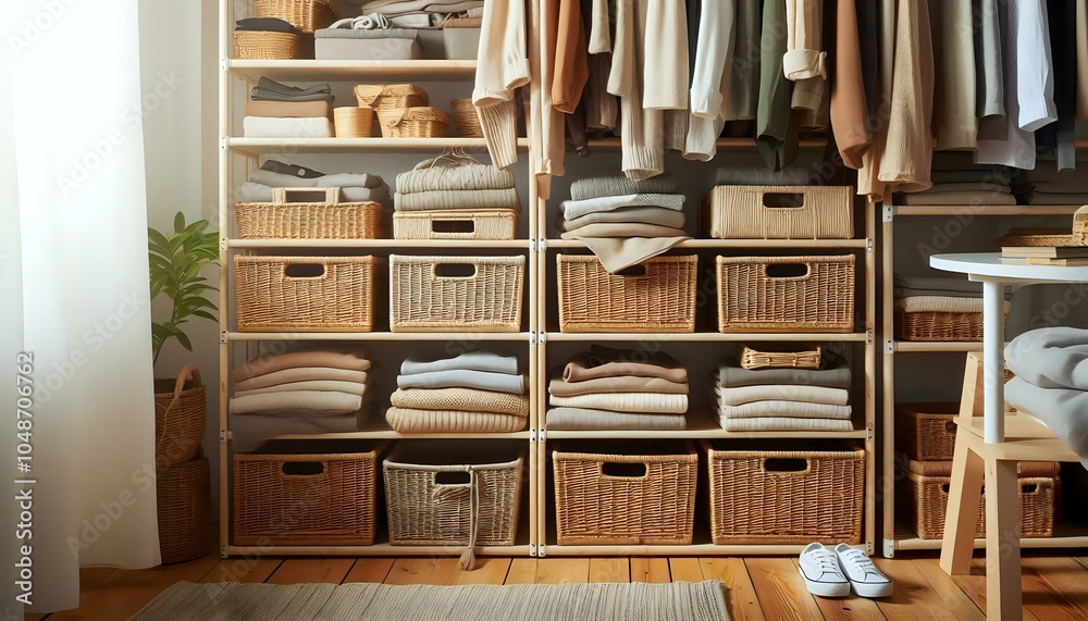 Fototapeta premium Immaculately Organized Closet with Touch of Greenery 