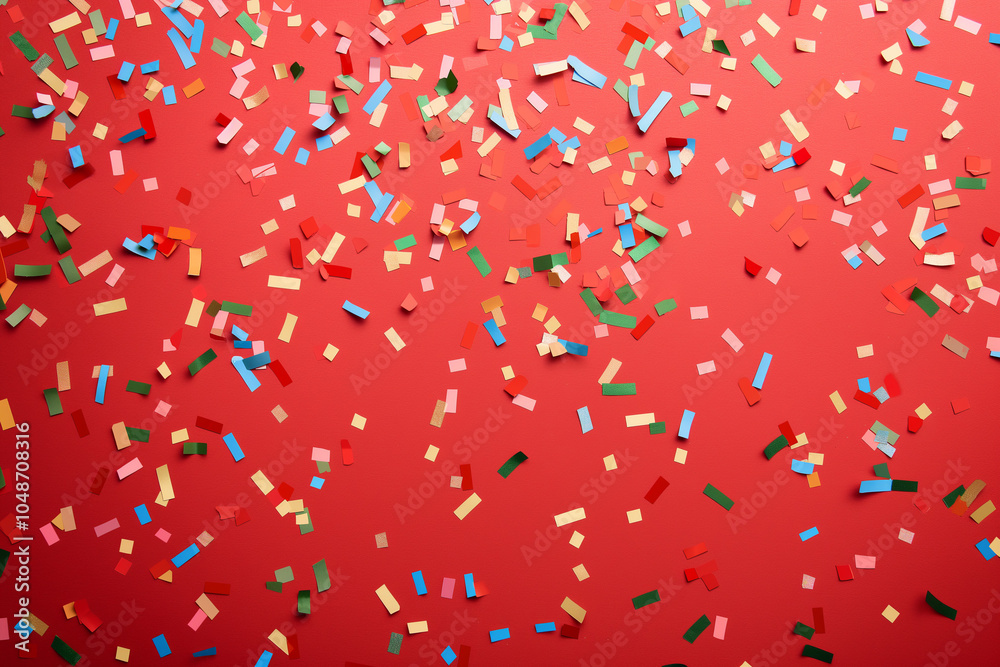 Abstract festive red wallpaper with confetti. Background, illustration. Celebration, party, holiday. Abstract festive red wallpaper with confetti. Background, illustration. Celebration, party, holiday.