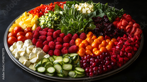 A Stunning Presentation of Organic Vegetables and Dips in a Vibrant CruditÚ Platter for Culinary Magazine Stardom