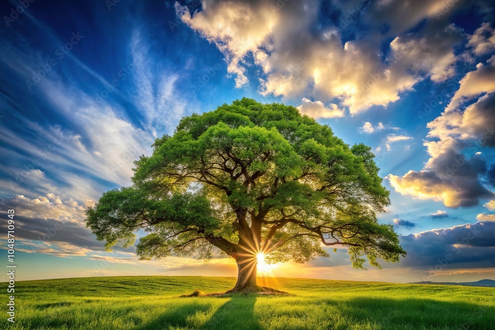 Majestic tree and bright sky in wide angle photo Majestic tree and bright sky in wide angle photo