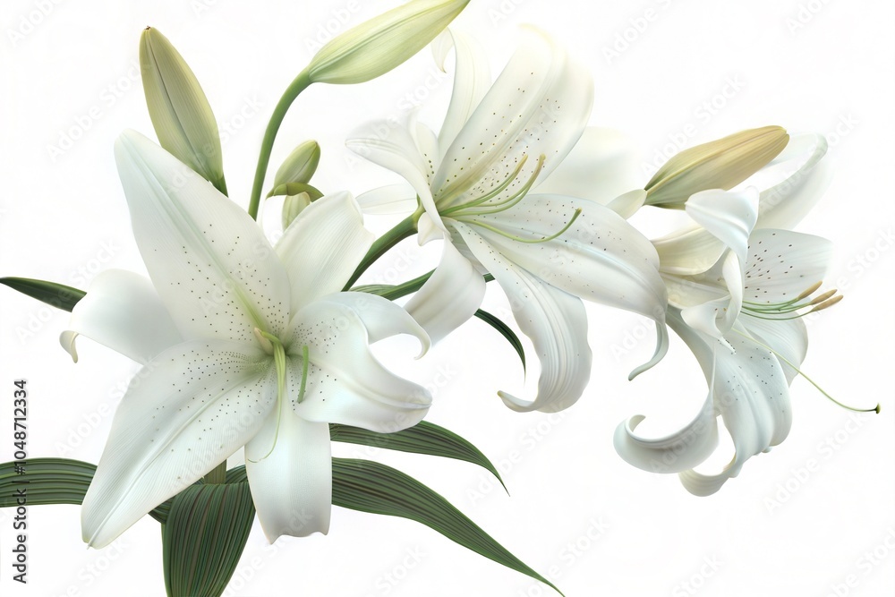 Fototapeta premium Stylized Illustration of Blooming Lilies in Monochrome Tones Perfect for Elegant Decor, Invitations, and Nature-Themed Designs