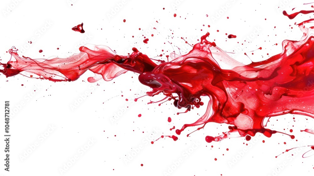 Red Liquid Splashing and Dropping on a White Background Red Liquid Splashing and Dropping on a White Background