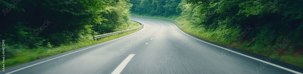 Fototapeta premium Winding road through lush green forest landscape