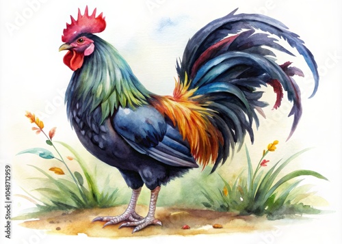 Elegant Rooster Watercolor Illustration for Farm Decor