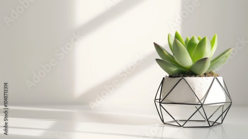 Succulent Plant in a Geometric White and Black Pot