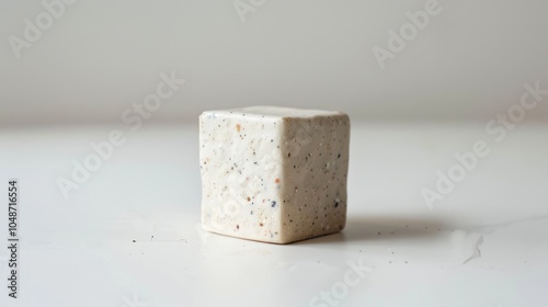 Speckled Cube on a White Surface