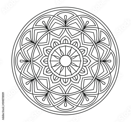 Black and White Outline Coloring Page to Color of Mandala. Mandala Has a Circular Pattern Circle - Simple and Easy Mandalas for Adult.