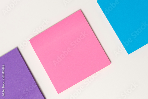 Colorful sticky note paper on white background. Copy space for text.