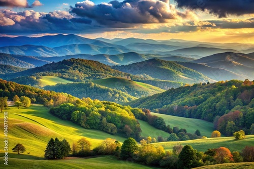 Rolling hills and towering mountain ridges in a scenic landscape, terrain, scenic view, geography photo