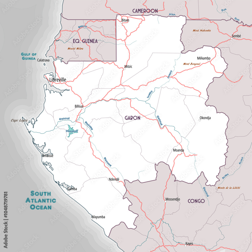 Obraz premium Simple outline map of Gabon coloring page