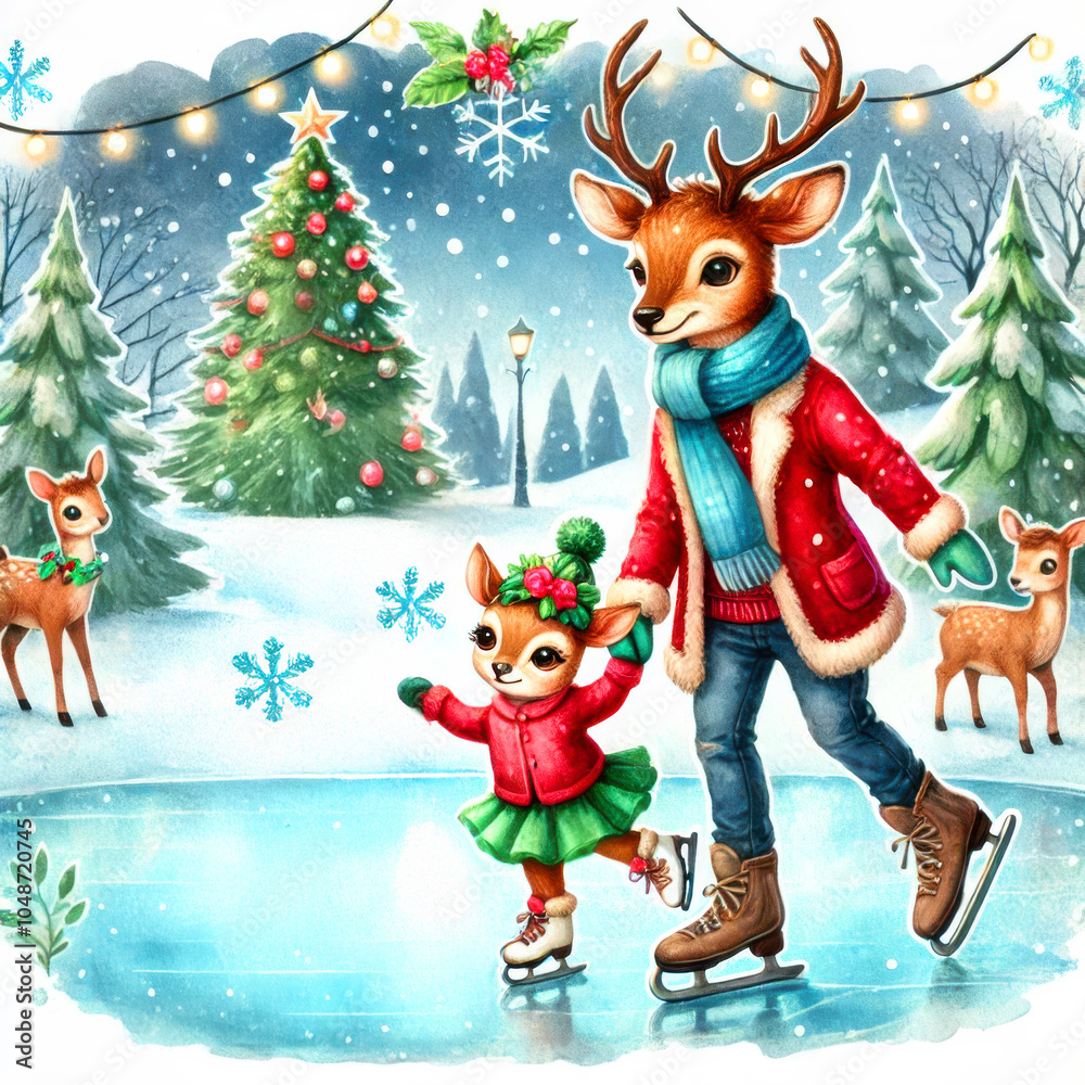 Reindeer Family Ice Skating Reindeer Family Ice Skating