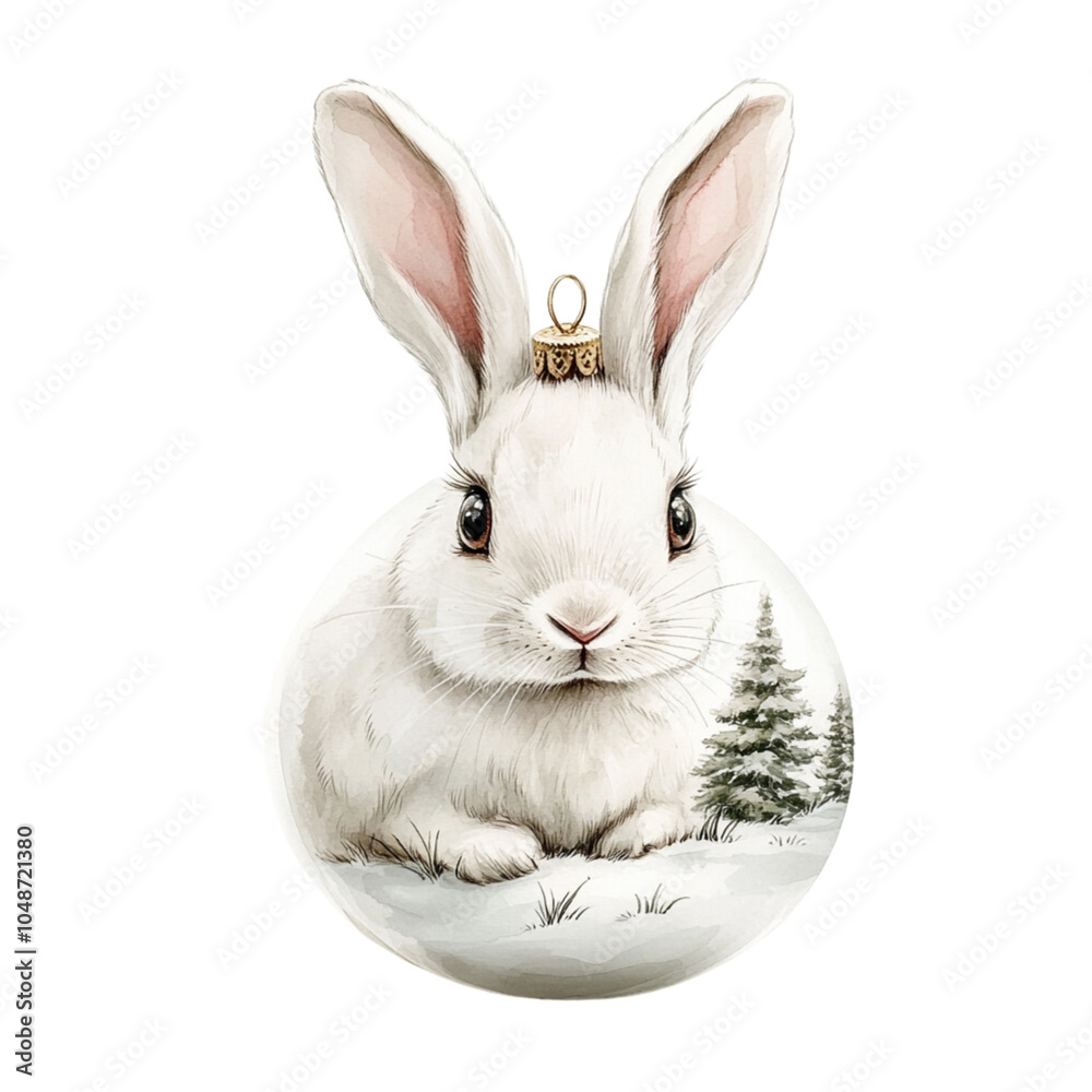 Fototapeta premium white rabbit in Christmas ball in december, playful