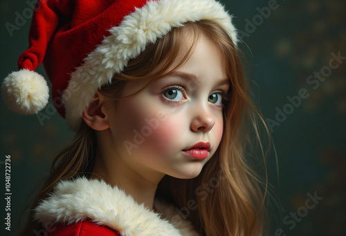 Photo portrait of girl wear santa claus hat