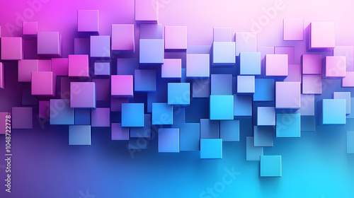 A wall of 3D cubes in various shades of blue and purple, arranged in a pattern. photo