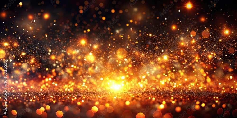 Naklejka premium A mesmerizing backdrop of sparkling gold dust with warm bokeh lights, perfect for festive celebrations and luxurious designs.