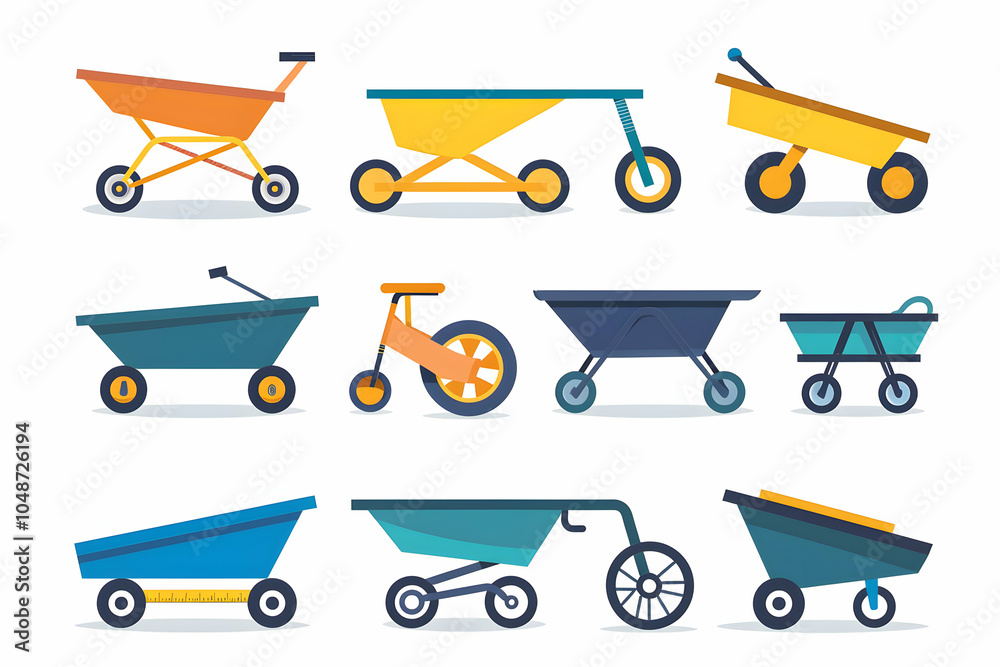 Set of colorful wheelbarrows with different designs. Set of colorful wheelbarrows with different designs.