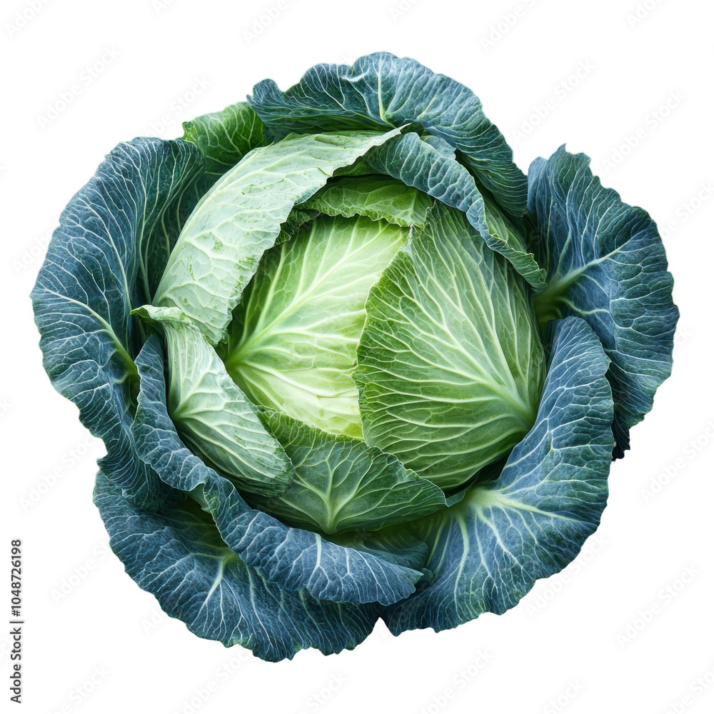 Fototapeta premium Fresh Green Cabbage with Vibrant Leaves Top View