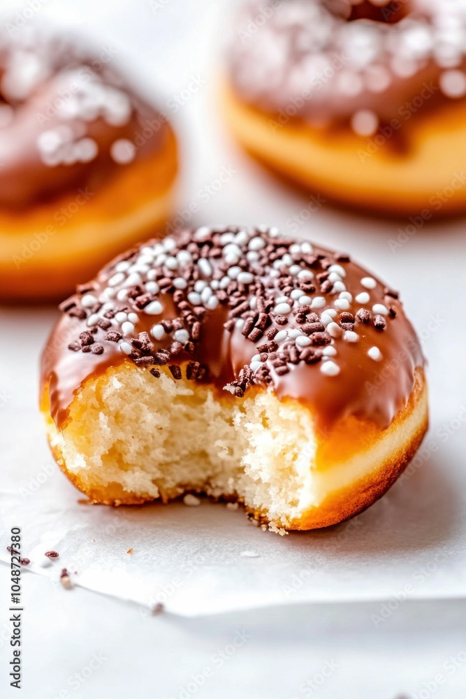 Glazed Donut with Colorful Sprinkles on White Background Glazed Donut with Colorful Sprinkles on White Background