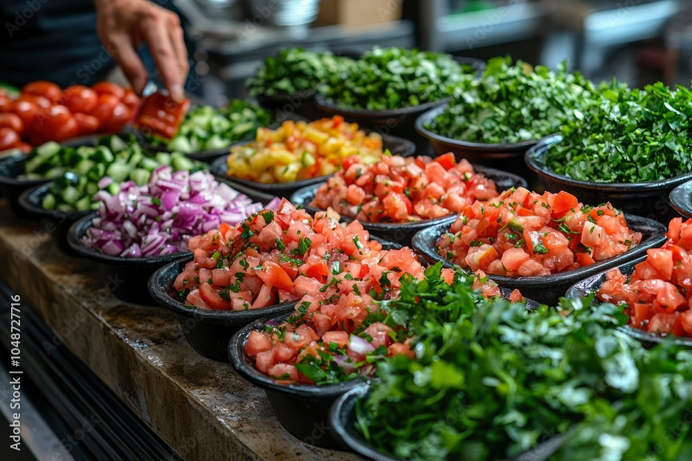 Obraz premium Freshly Chopped Vegetables in Bowls on a Countertop