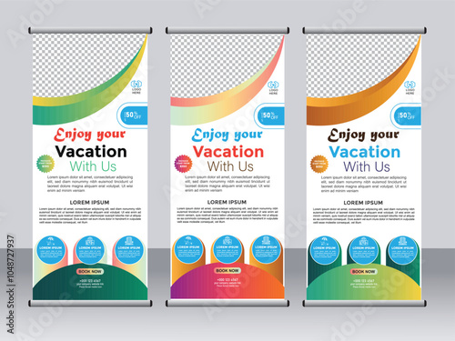 Abstract tourism standee roll up banner design