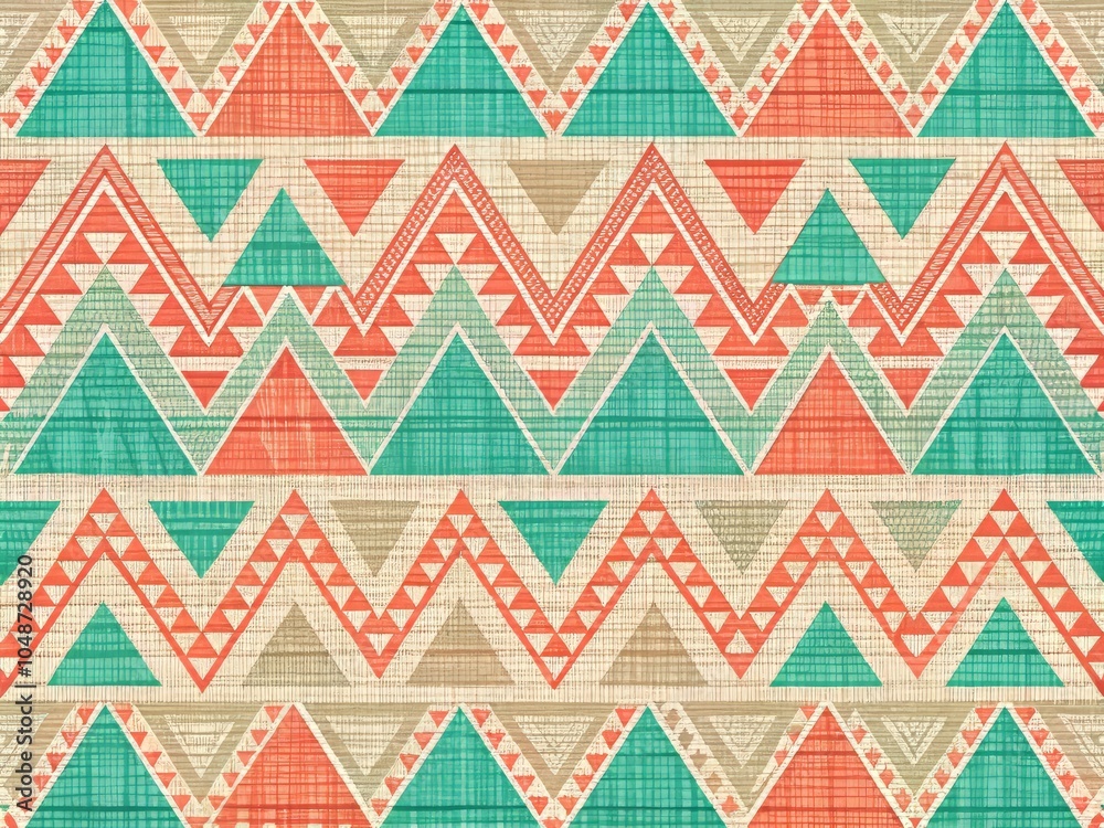 Whimsical Tribal Pattern Illustration Featuring Vibrant Coral Triangles for Creative Designs and Art Whimsical Tribal Pattern Illustration Featuring Vibrant Coral Triangles for Creative Designs and Art