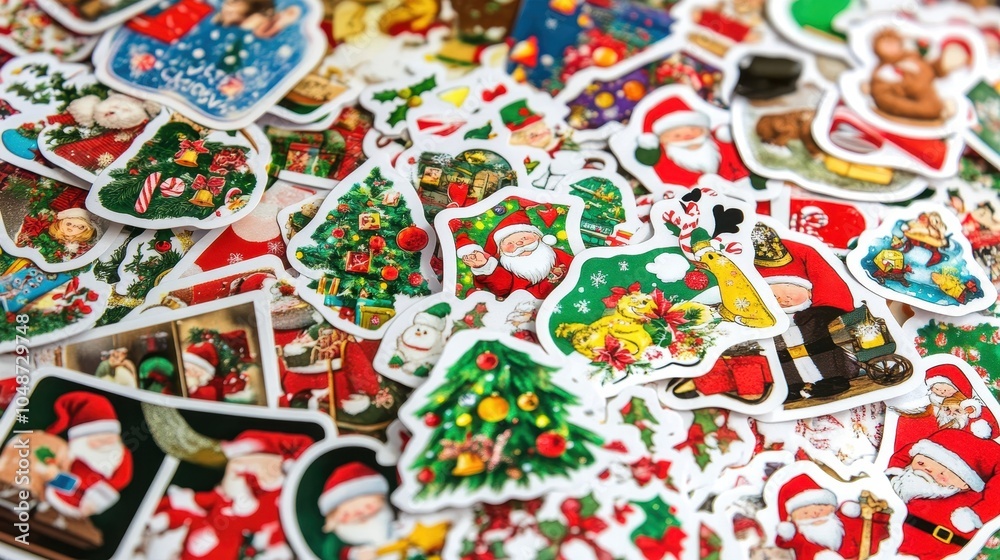 Fototapeta premium Colorful Holiday Themed Stickers on White Background