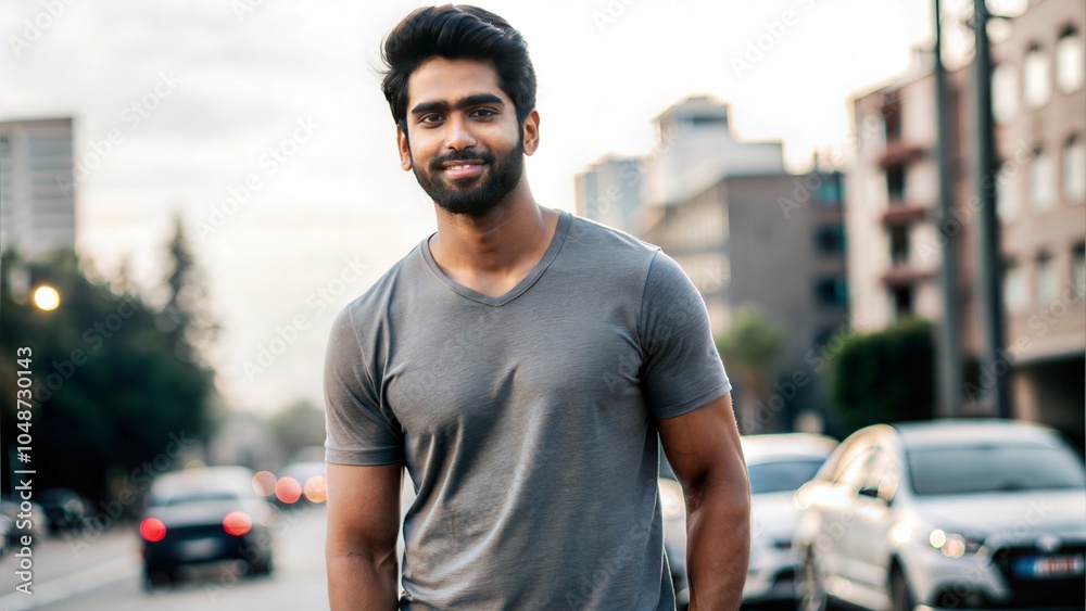 Confident Indian Man in Grey Tee, Side Pose
Confident Indian Man in Grey Tee, Side Pose