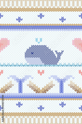 Ikat knitting embroidery cute cartoon character knitted pattern. Beautiful decorative geometric design for sweater, cross stitch, crochet, fabric, clothing, ceramic, decor