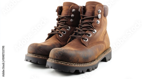 Pair of Brown Leather Lace-Up Boots with Heavy Soles