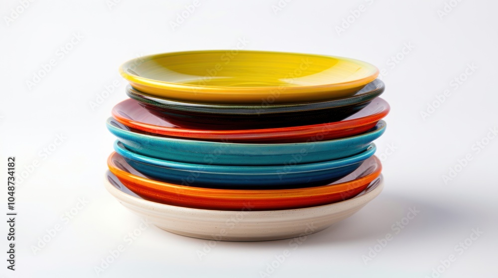 Stack of Colorful Ceramic Bowls on White Background Stack of Colorful Ceramic Bowls on White Background