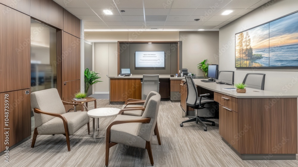Bank loan services area, featuring private consultation desks, financial brochures, and a welcoming space for discussions. Bank loan services area, featuring private consultation desks, financial brochures, and a welcoming space for discussions.
