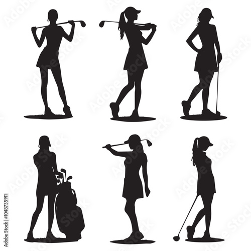 set Golf players silhouettes. Vector illustration isolated on white background.