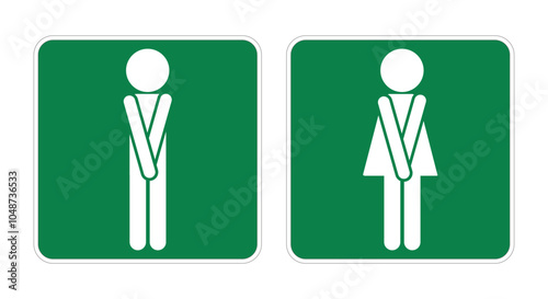 Isolated pictogram men man women women hold pee posture for design toilet, rest room, wc, water closed, stomach ache graphic sign label
