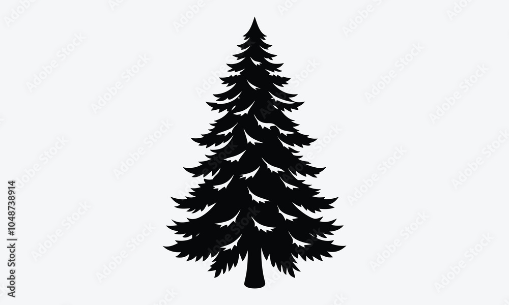 Fototapeta premium Christmas Day, Frosted Fir Ointment silhouette white background illustration, Generative Ai,
