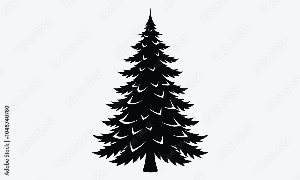 Fototapeta premium Christmas Day, Frosted Fir Ointment silhouette white background illustration, Generative Ai,