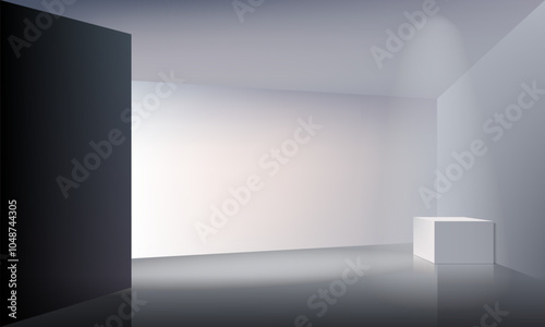 Wallpaper Mural Empty space room corner with sunlight vector realistic illustration of house interior perspective. White and grey walls and floor background design. Torontodigital.ca