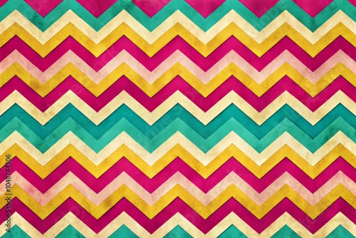 Whimsical Chevron Pattern with Crescent Moon Shapes in a Vibrant and Colorful Illustration Design