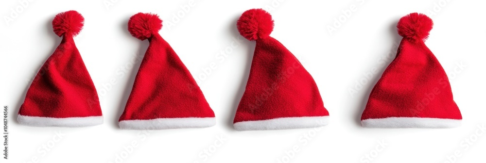 photograph of Set of red Christmas Santa Claus hats isolated on white background. photograph of Set of red Christmas Santa Claus hats isolated on white background.