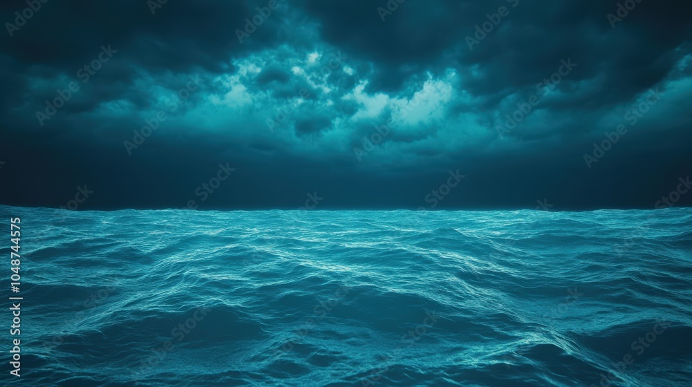 Fototapeta premium Dramatic stormy ocean waves under a dark cloudy sky