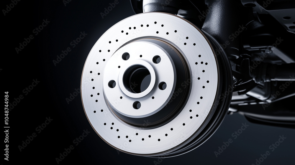 A close up of a car's brake disc with a lot of small holes A close up of a car's brake disc with a lot of small holes