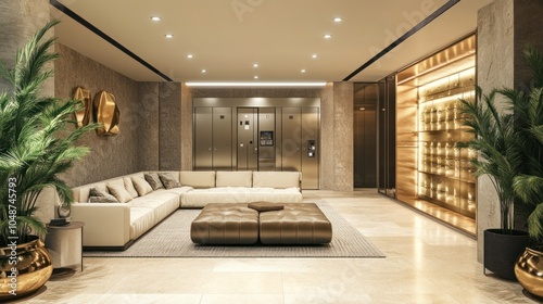 Luxury safe room with elegant furnishings, climate control, and modern decor, combining comfort with secure features.
