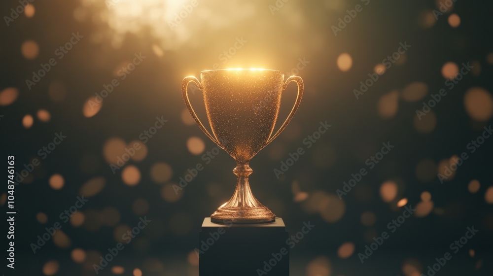 golden trophy award on a dark background with glowing lights golden trophy award on a dark background with glowing lights