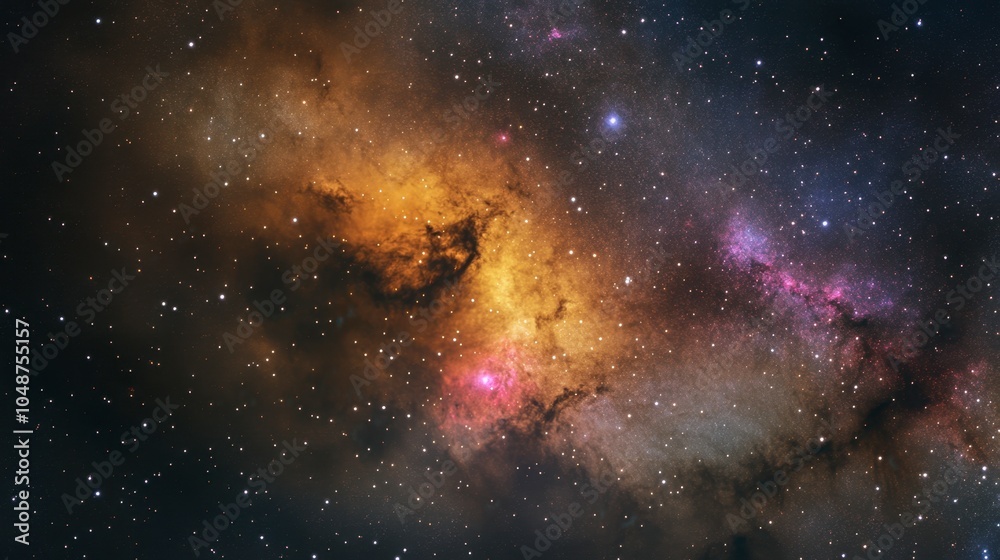 Fototapeta premium A breathtaking night sky filled with bright stars and colorful nebulae, with the galaxy's core glowing prominently.