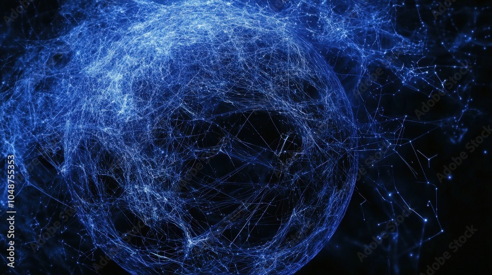 Glowing blue network of interconnected nodes and lines forming a sphere Glowing blue network of interconnected nodes and lines forming a sphere