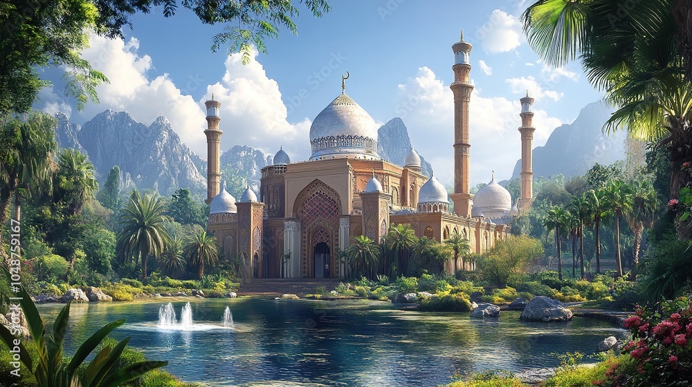 Naklejka premium Majestic Islamic Mosque at Sunrise