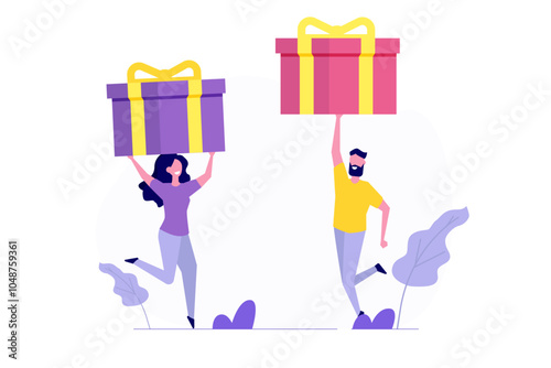 Get online gift or rewards, earn loyalty program concept. Vector illustration.