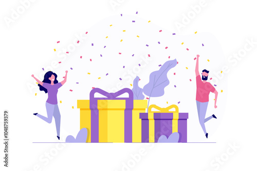 Get online gift or rewards, earn loyalty program concept. Vector illustration.